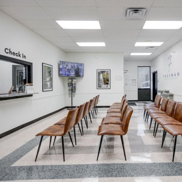 Check in area inside the facility at Freeman Health Partners.